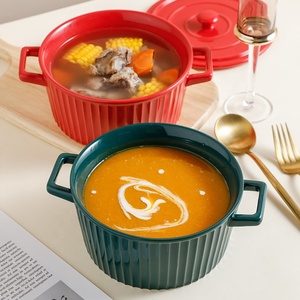 8.5 pollici di Grandi Dimensioni In Ceramica Ciotole di Minestra Con Manici e Coperchio Forno A Microonde e Lavabili In Lavastoviglie Pentole Essenziali Per La Casa Cucina Ciotole - Product Image 4
