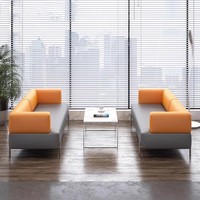Ensemble de canapés sectionnels en cuir synthétique au design moderne, table basse pour les négociations commerciales, le repos du personnel de bureau, le salon