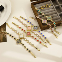 Montre à quartz pour femme en alliage, bracelet trèfle tendance, pierres précieuses colorées, best-seller, vente en gros en direct