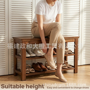 Solid Wood Shoe Bench 3 Tier Open <b>Storage</b> Shelf For Shoes Bags Entryway <b>Stool</b> Modern Minimalist Design Home Use - Product Image 2