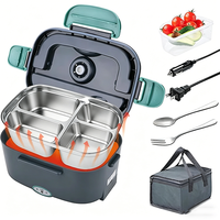 LingHui Tragbarer Elektrischer Speisenwärmer Auslaufsicherer Unterteilter Lunchbehälter mit Tragetasche Edelstahl 1-3L Fassungsvermögen Rechteckige Form