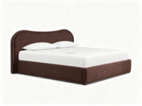 Lit plateforme sculptural rembourré en tissu écologique FERLY avec design incurvé, taille personnalisée disponible, mobilier de chambre moderne