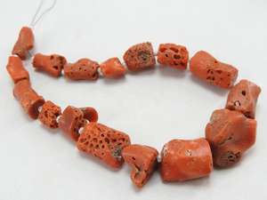 Perles de corail rouge italien naturel poli, forme tube irrégulière, brin de 8 pouces, 10-15 mm environ, certifiées par un tiers PMEGEMSBEADS - Product Image 3