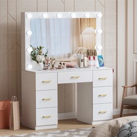 Ensemble de meubles de chambre à coucher avec miroir éclairé blanc moderne, table de maquillage avec tiroirs et éclairage