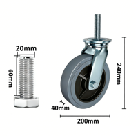 Roue pivotante antistatique robuste de 8 pouces (200 mm) en TPR gris avec tige filetée pour chariot