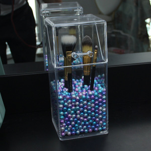 Transparent Makeup Brush Storage <b>Box</b> 9cmx9cmx20.5cm Dustproof Desktop Organizer With Pearl Beads For Cosmetic <b>Tools</b> - Product Image 2