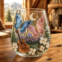 Verre à bière rétro style cowboy western avec motif 3D en relief guitare et papillon, verrerie vintage thème musique country, verre en forme de botte