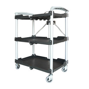 Carrito de Servicio Plegable de Plástico de 3 Niveles, Negro, Portátil, con Cuatro Ruedas, para Restaurante, Herramientas - Product Image 5