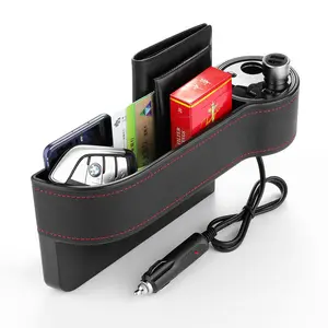 Kotak penyimpanan kursi mobil, kotak penyimpanan celah kursi USB pengisi daya kulit penata celah untuk dompet ponsel celah saku