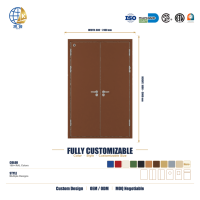 Porte coupe-feu double battant en acier contemporaine à prix abordable avec coordonnateur, directement de l'usine, sans intermédiaire, vente en gros