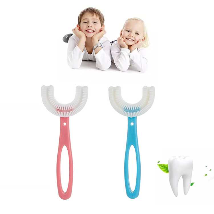 Детская U-образная зубная щетка, силиконовая детская зубная щетка для тщательного очищения на 360 градусов
