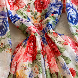 Nouvelle robe longue à col en <span class=keywords><strong>V</strong></span> et manches lanternes, série rétro à fleurs, taille cintrée, robe élégante pour fille, robe vintage, 2025 - Product Image 4