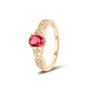 ホット925シルバー14Kゴールドメッキガーネットストーンリング - Product Image 1