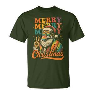 Merry Christmas <b>Retro</b> Santa Peace <b>Sign</b> Groovy T-Shirt Holiday Vibes Unisex Adult Size - Product Image 1