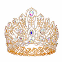 Reine Royale Vintage Baroque Pageant Couronne Pleine Ronde Rouge Vert Cristal Strass Alliage Reine Couronne pour Mariage