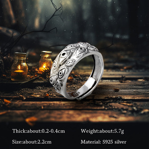 Bague en argent sterling S925, motif roche abyssale, style rétro, ouverture réglable, anneaux mille yeux, bijoux fins pour homme, emballage - Product Image 2
