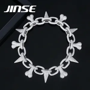 JINSE Bling Chain Cubic Zirconia for Men and Boys Jewellery New Design Cuban Link Custom Dog Bone Iced Necklaces