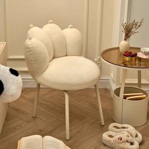 Chaise de maquillage moderne, tabouret de coiffeuse en tissu rotatif, couleur crème clair, pour chambre à coucher et usage domestique - Product Image 4