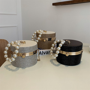 Trendy Mini Diamond Chain Small <b>Square</b> Bag Pearl Portable Designer Style Crossbody Shoulder Bag - Product Image 4