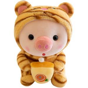 Vente en gros, peluche douce personnalisée, poupée rose, perles Boba, tasse à thé au lait, animal en peluche mignon, petit cochon en peluche - Product Image 5