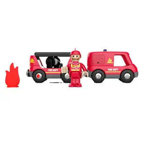 रेस कार FireEngineering मॉडल दृश्य खिलौना कार फायरमैन गुड़िया ABS के साथ खिलौना कार लकड़ी ट्रैक खिलौना
