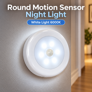 Luz Nocturna LED Redonda con Sensor de Movimiento para Interiores, Iluminación Automática PIR, Luz Blanca de 6000K para Pasillo, Armario, Dormitorio, Baño - Product Image 1
