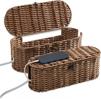 Boîte de gestion des câbles Couvercle de boîte en osier imité tissé à la main pour cacher les cordons et la multiprise pour bureau et sol