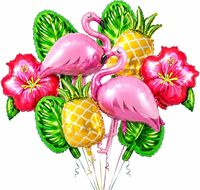 Ensemble de ballons en aluminium Flamingo Glace aux fruits d'été, ballons feuilles d'ananas et d'hibiscus tropicaux pour la décoration de fête d'anniversaire sur la plage