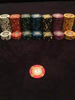 14G Tanah Liat 2-Tone Monte Carlo Poker Chip dengan Golden Trim Stiker