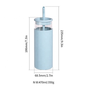 Wellfine BPA Free Wide Mouth Glass Water Bottle Travel Mug Cup <strong>with</strong> Silicone Protective Sleeve <strong>Drinking</strong> Cups <strong>with</strong> Lids and <strong>Straw</strong> - Product Image 6