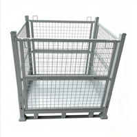 Cage à palettes en treillis métallique pliable, robuste, empilable, en acier, boîte de rangement, conteneur en treillis galvanisé avec base métallique