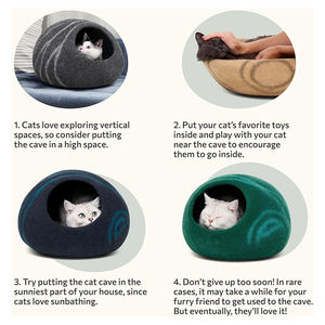 Оптовая продажа, модные 2024 кровати ручной работы, складные с нескользящей подошвы, теплая бежевая кровать из мериносовой шерсти, кошачья кровать для дома - Product Image 2