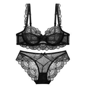 Conjunto de sujetador y bragas transparentes ultrafinos de encaje Sexy, conjunto de ropa interior de talla grande, lencería para mujer, sujetadores a B C D E Cup 95C 95D - Product Image 2