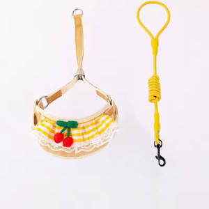 Sangle de poitrine pour petit chien C02 avec laisse de traction, en nylon écologique, motif écossais, décoration en dentelle, vente en gros, UniLi - Product Image 4