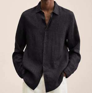 <span class=keywords><strong>Camicia</strong></span> da <span class=keywords><strong>Uomo</strong></span> a Maniche Lunghe di Alta Qualità in Cotone e <span class=keywords><strong>Lino</strong></span>, Primaverile Casual Ampia con Bottoni a Tinta Unita - Product Image 1