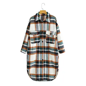 TYDMJ South American Hot Winter Turn-down Collar Lattice Button Woolen Plaid Women Coats with Front Pocket