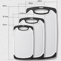 Plastique sans BPA antidérapant noir polyvalent 3 pièces ensemble indexé maison cuisine planches à découper en plastique avec rainures