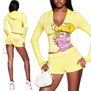 Huili ชุดเสื้อผ้าใส่อยู่บ้านสำหรับผู้หญิงสองชิ้นเสื้อมีฮู้ดแบบมีซิปสีชมพู - Product Image 6