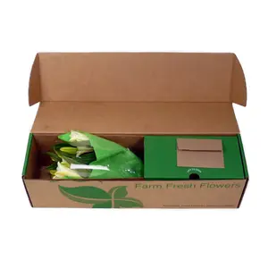 定制矩形长花订阅邮件盒绿色印花瓦楞花装运花纸箱