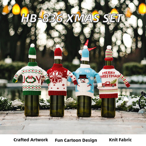 HB-836 Cartoon Handicraft Christmas Ornament <b>Ugly</b> <b>Sweater</b> Knitted Wine Bottle Cover and Topper Set 2025 - Product Image 2