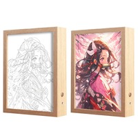 Nouvelle Veilleuse Carrée en Acrylique et Bois avec Cadre Photo LED Anime Effet Démon, Lumineuse Tricolore, Alimentation Solaire/DC, Étanchéité IP55, Télécommande