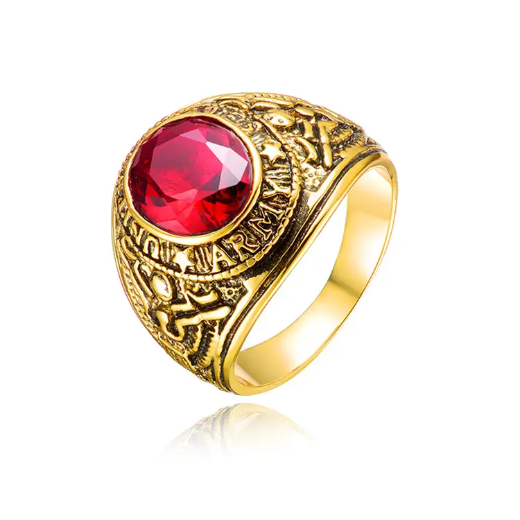 Keiyue Saudi arabia gold custom engraved ruby ring for men rings with red stone