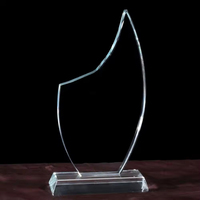 Trophées et médailles en verre personnalisables avec gravure, en forme de flamme, avec base vierge