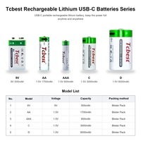 Pile rechargeable USB de taille AA 1,5 V 1500 mAh Li-ion 1200 cycles pour télécommande, horloge, souris