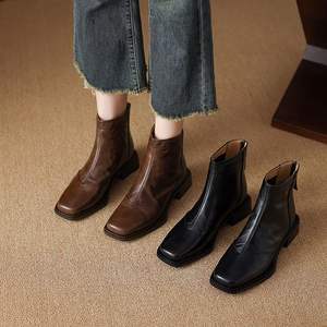 Cialisa, <span class=keywords><strong>botines</strong></span> de punta cuadrada Vintage <span class=keywords><strong>para</strong></span> <span class=keywords><strong>mujer</strong></span>, Otoño Invierno 2025, botas cortas de tacón medio de cuero auténtico de alta calidad, tallas 34-42 - Product Image 4