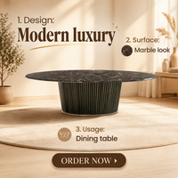 Table Ronde en Bois Laqué Bronze pour Salle à Manger, Table à Manger Moderne Haut de Gamme avec Plateau en Marbre et Piétement sur Pied pour Villa et Hôtel