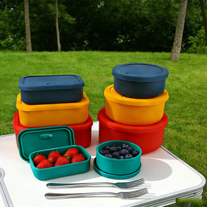 Silicone Food Storage Containers Round Clip On Lid Microwave Safe Travel <b>Lunch</b> Box <b>Set</b> - Product Image 4