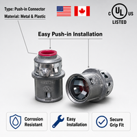 Connecteur de câble à clipser en zinc moulé sous pression 3/8" AC MC, douille isolée Snap2IT, connecteur de câble à installation rapide, normes américaines et canadiennes