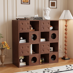 Modular Solid Wood <b>Storage</b> Cabinet Living Room Bedroom Combination Drawer <b>Unit</b> With Circular <b>Openings</b> And Drawers For Home - Product Image 4