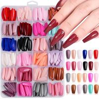 576Pcs Kuku Palsu Pendek Bentuk Kotak, Kit Kuku ABS, Kuku Buatan Matte Glossy Glitter French untuk Salon Grosir Kustom
